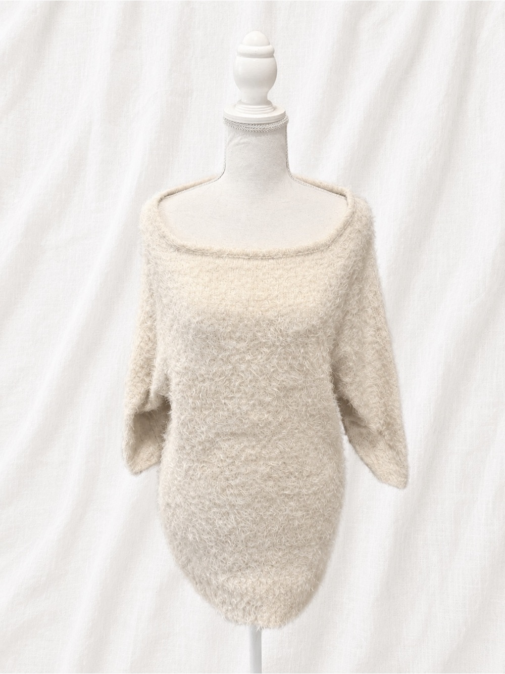 bebe Cream Fuzzy Boatneck Sweater